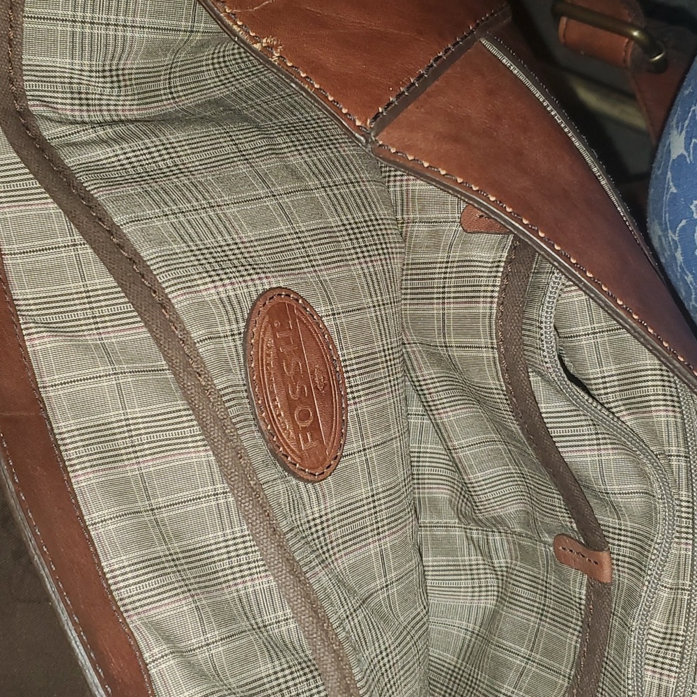 Fossil Leather Briefcase Guc Nice Brown Color - image 4